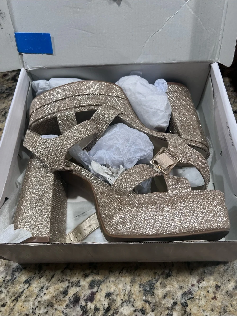 DREAM PAIRS Gold Glitter Platform Chunky Heels Sandals Y2K